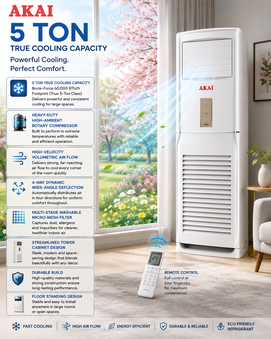 Akai 5 Ton Floor Standing Rotary Air Conditioner, ACMA-A60FSN