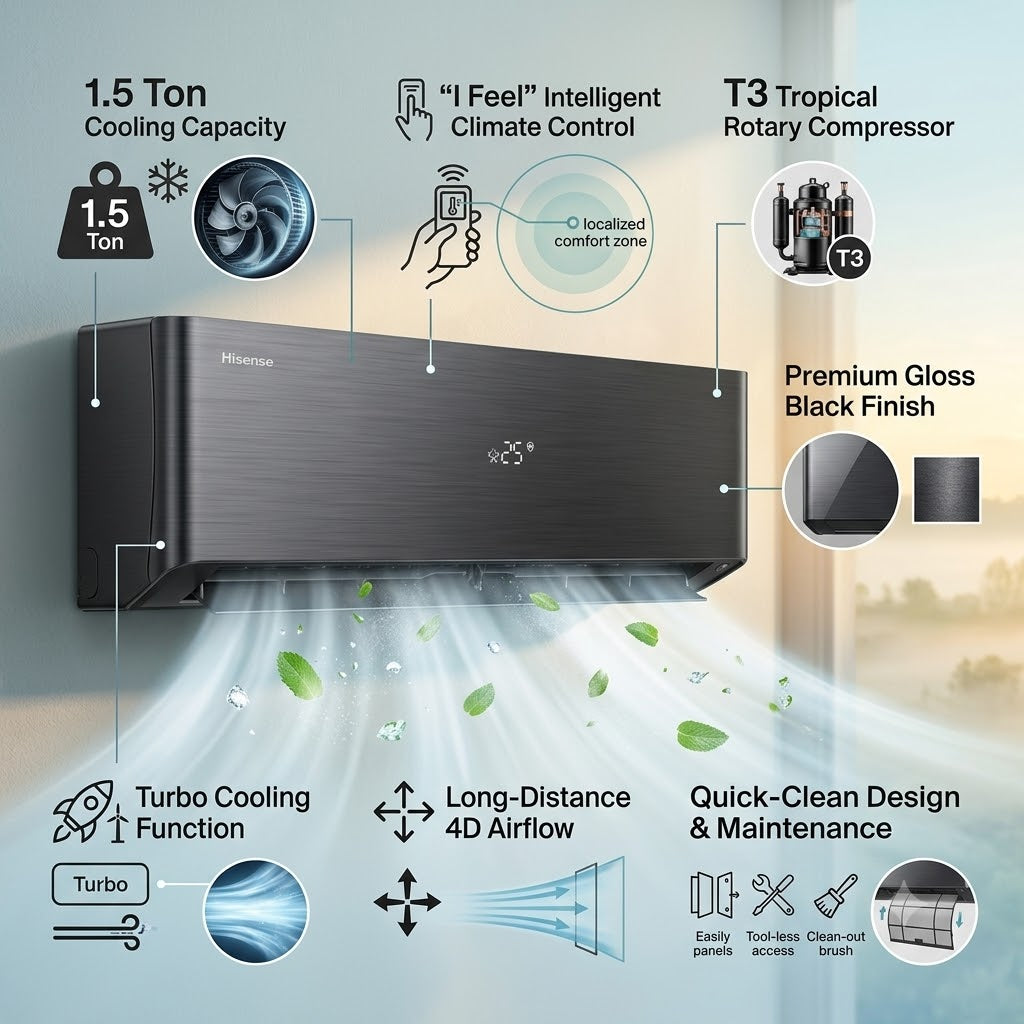 Hisense 1.5 Ton Rotary Split Air Conditioner (Black) - AS-18CF4SXWHB00B