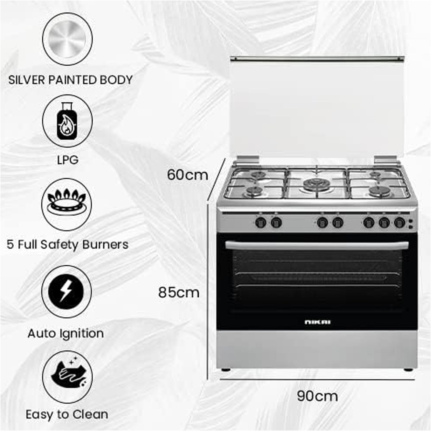 Nikai 90x60cm 5 Burner Freestanding Gas Cooker, U9063FS