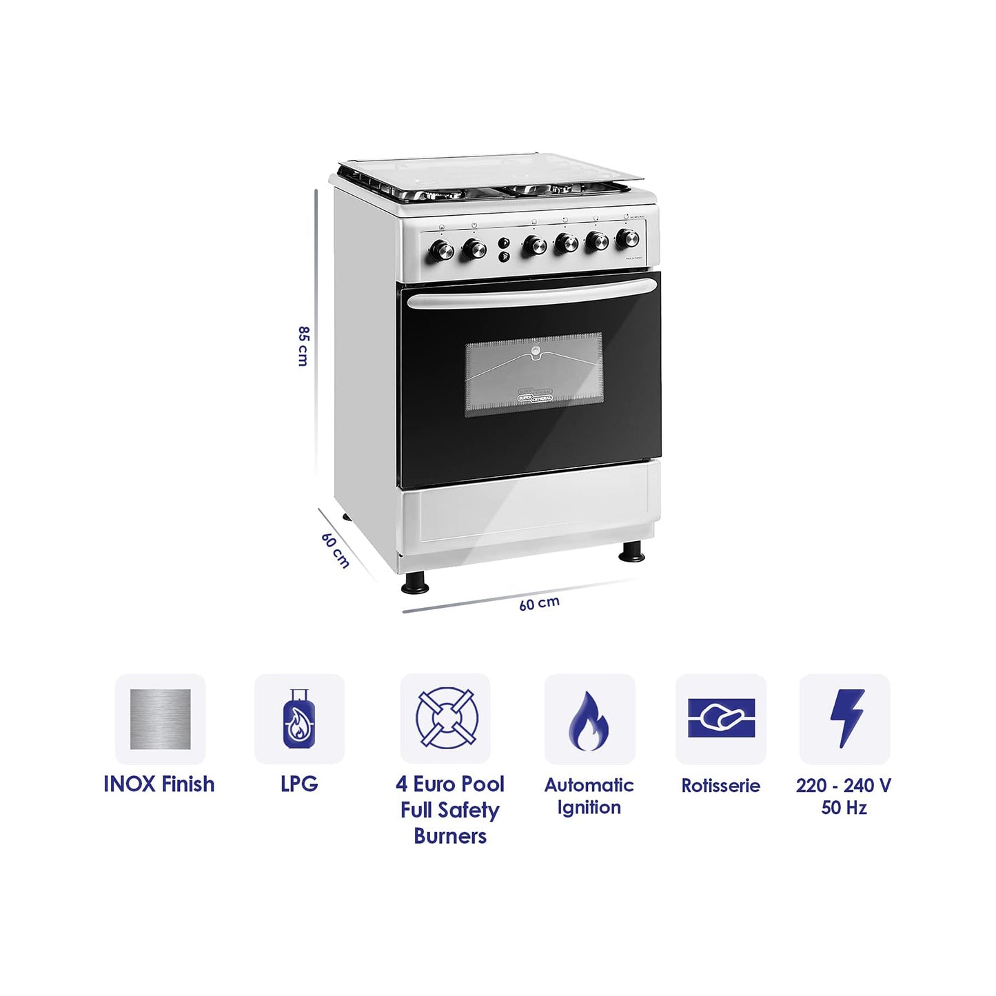 Super General 60X60Cm Freestanding Gas-Cooker, SGC-6470MSFS
