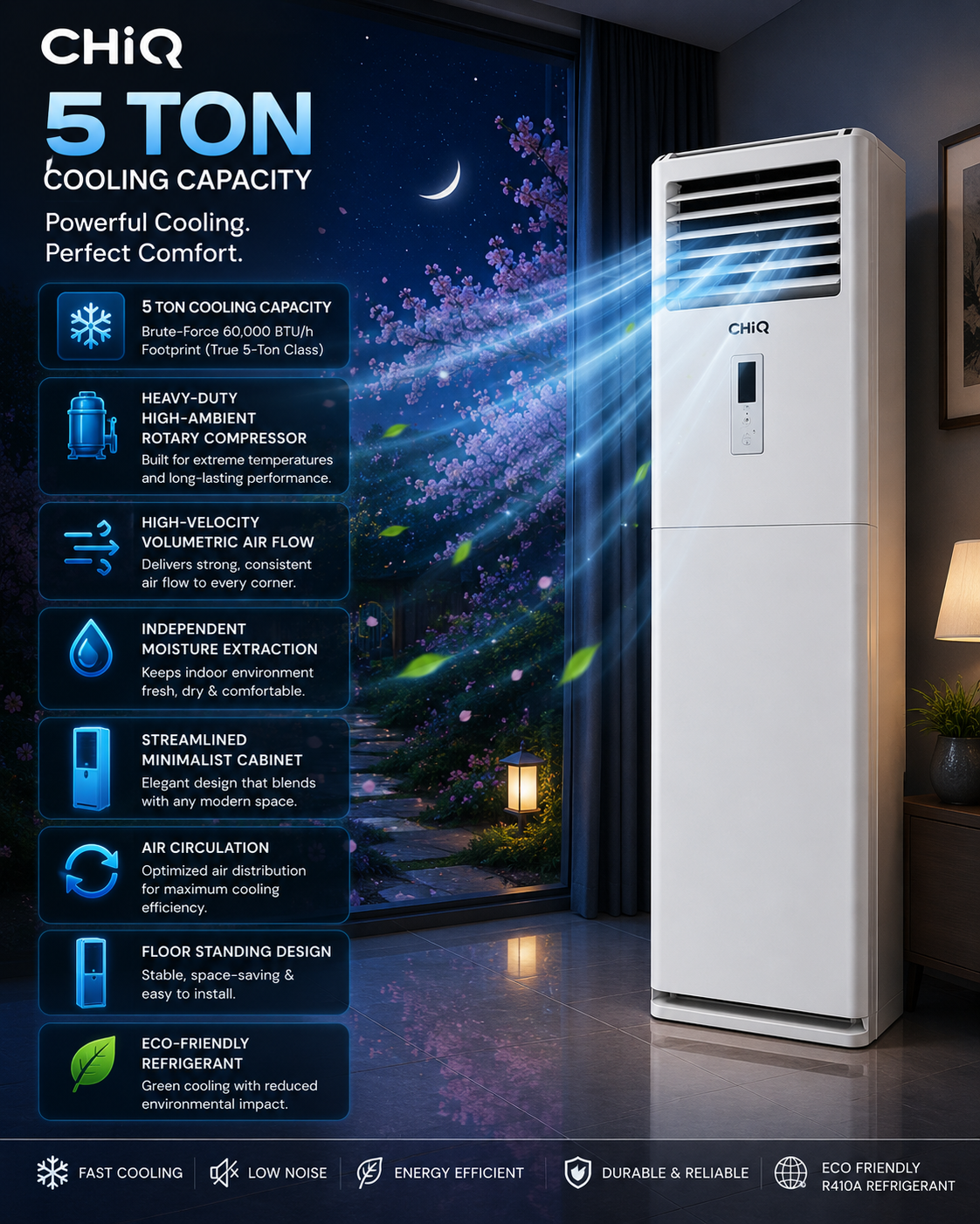 CHiQ 5 Ton Floor Standing Rotary Air Conditioner, QACQ60F