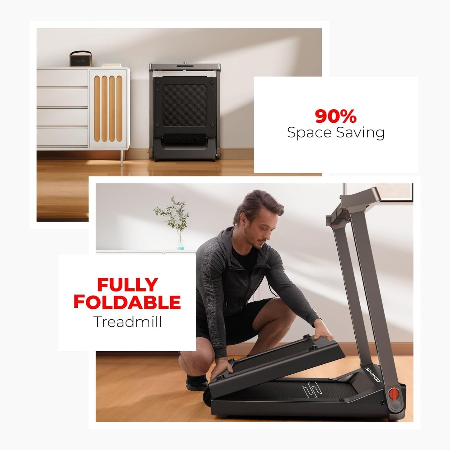Sparnod 180 Degree Folding Running Deck Treadmill, STH-3090