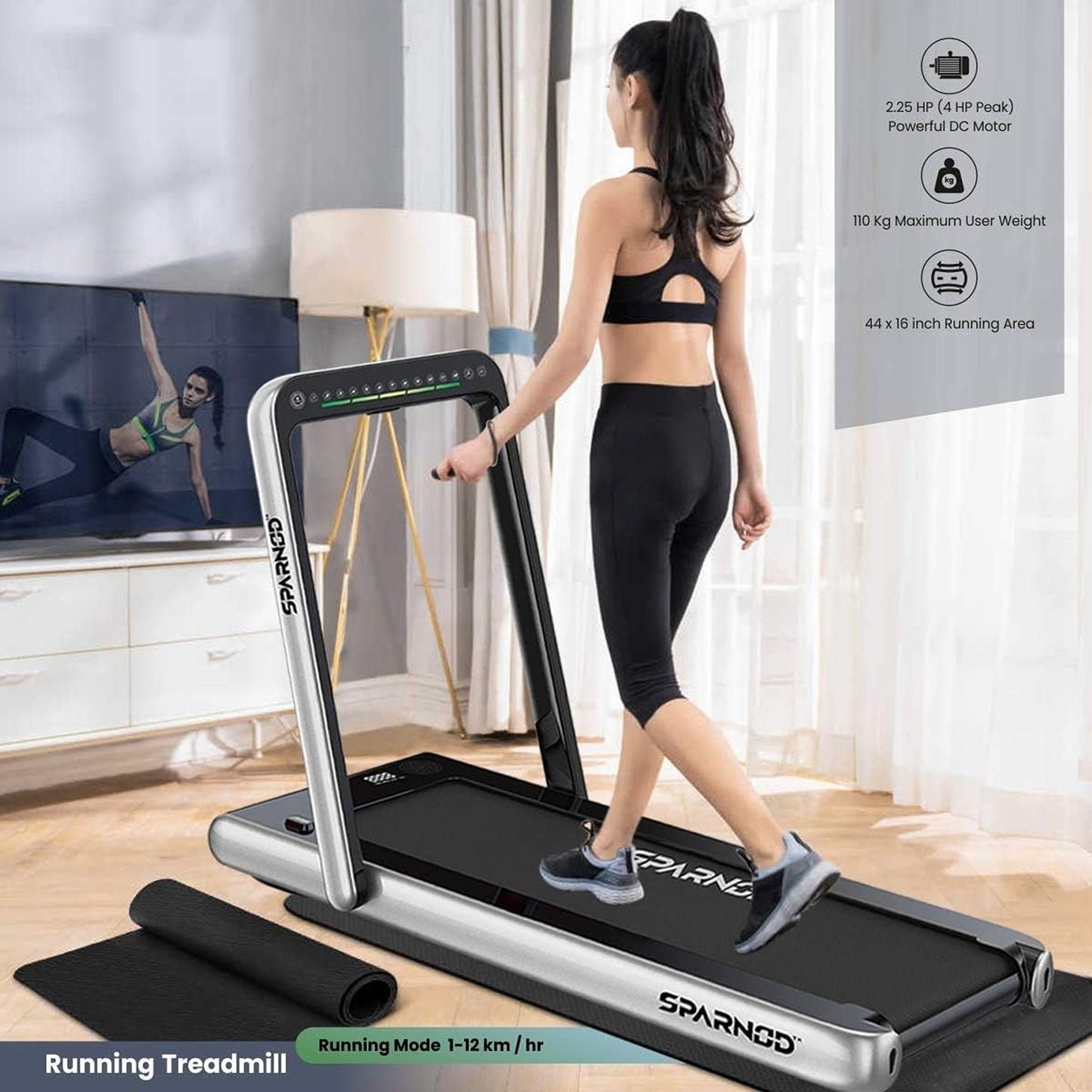 Sparnod Fitness 4HP 2 in 1 Foldable Treadmill, STH-3020