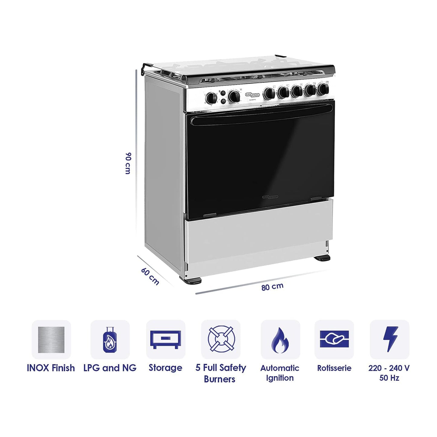 Super General 80X60 Free Standing Gas Cooker, SGC801FS