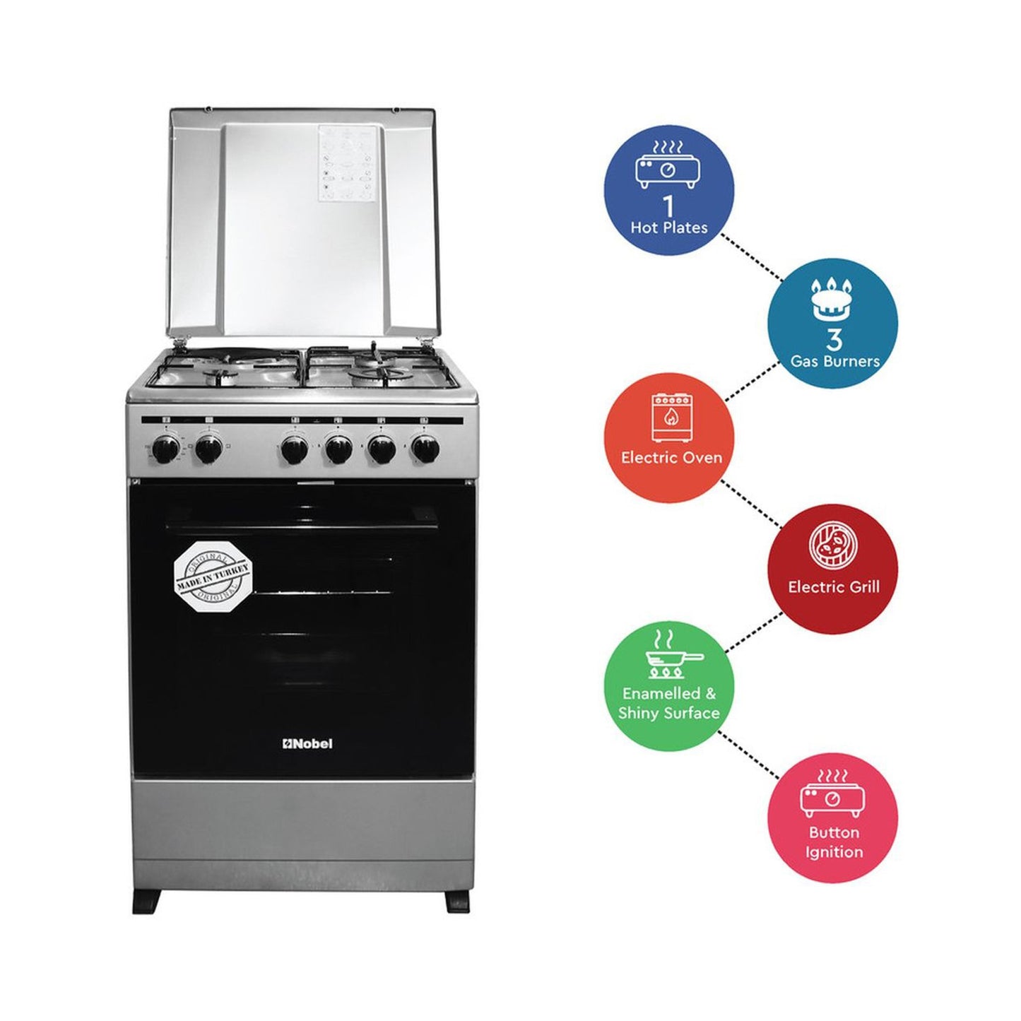 Nobel 50×50 cm 3 Gas Burners Gas 1 Hot Plate Electric Oven, NGC5300-S