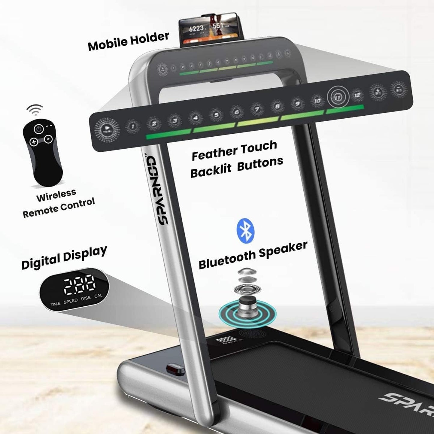 Sparnod Fitness 4HP 2 in 1 Foldable Treadmill, STH-3020