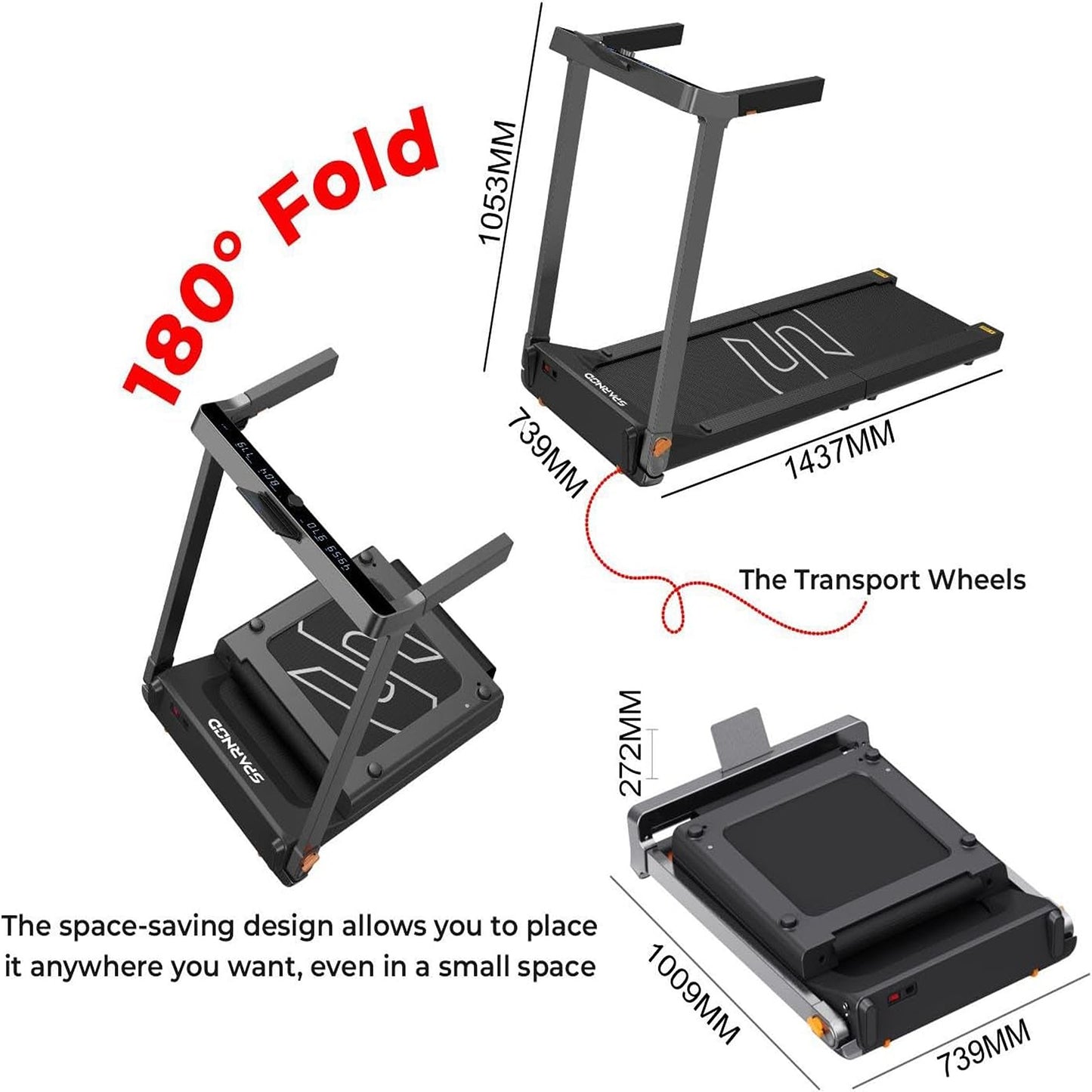 Sparnod 180 Degree Folding Running Deck Treadmill, STH-3090