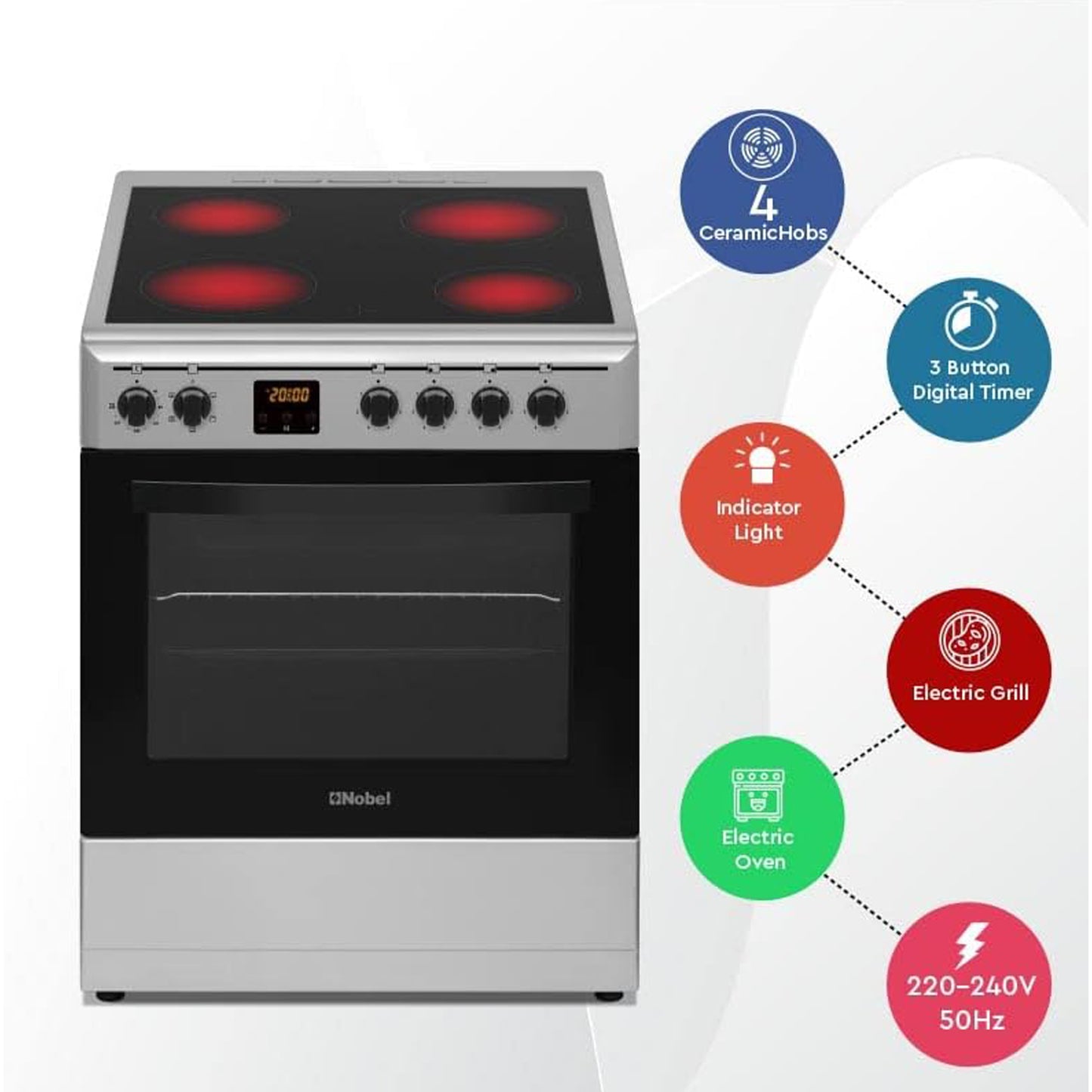 Nobel 60 x 60 Ceramic Cooker with Electric Grill & Oven, NGC60VTC