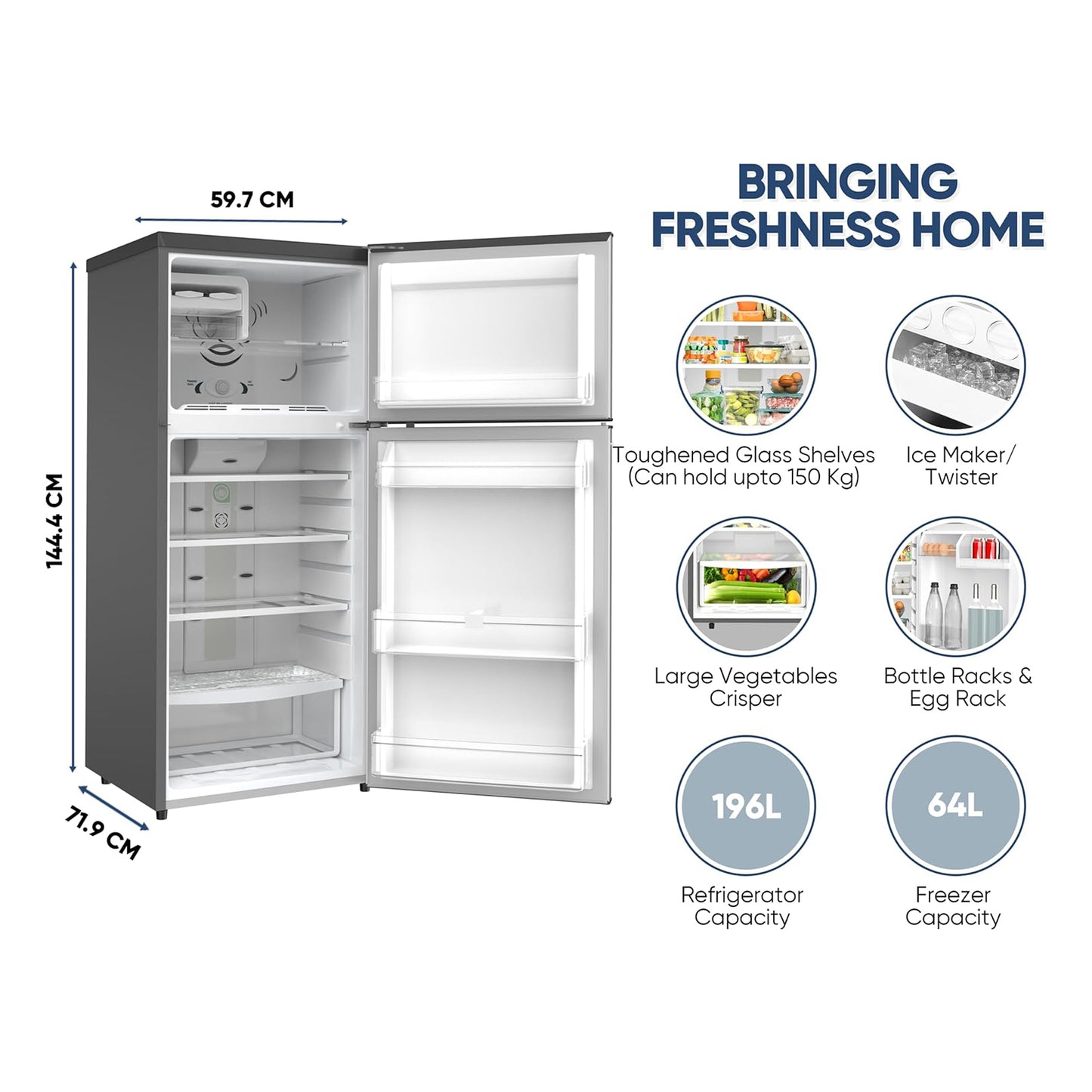 Nikai 300L Fully No Frost Double Door Refrigerator, NRF300FSS