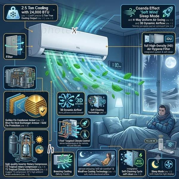 TCL 2.5 Ton Rotary T3 Split Air Conditioner - TAC-30-CSAXAT