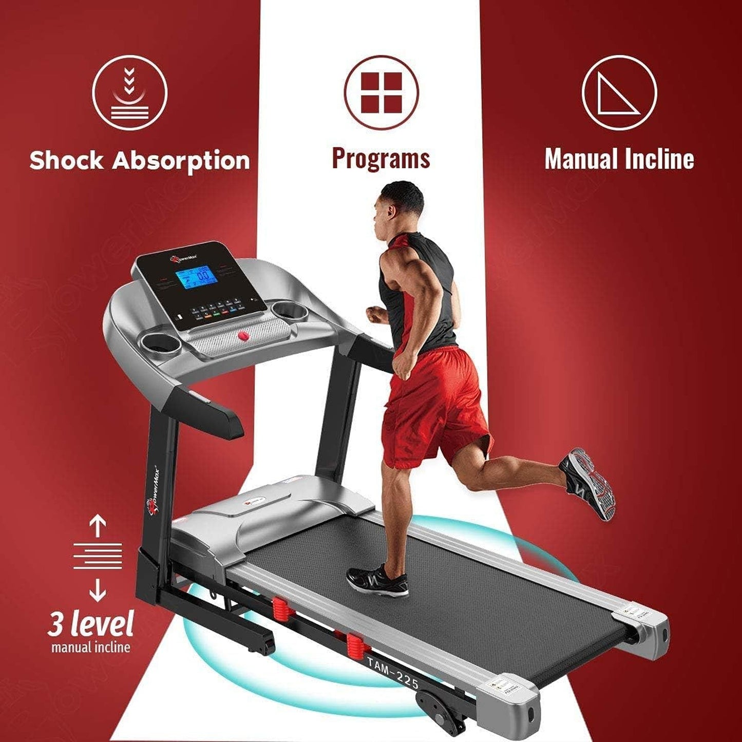 PowerMax Foldable and Manual Incline Treadmill, TAM-225