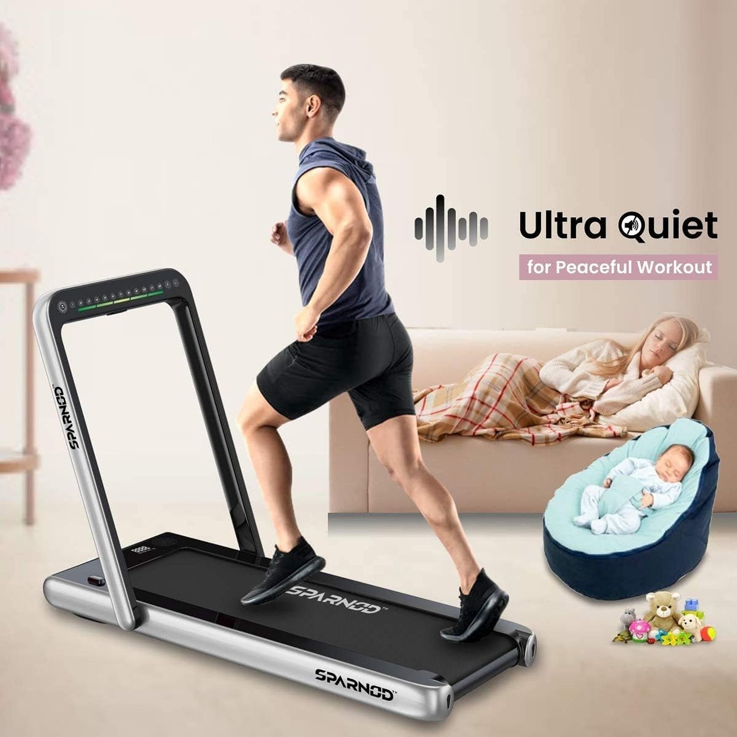 Sparnod Fitness 4HP 2 in 1 Foldable Treadmill, STH-3020