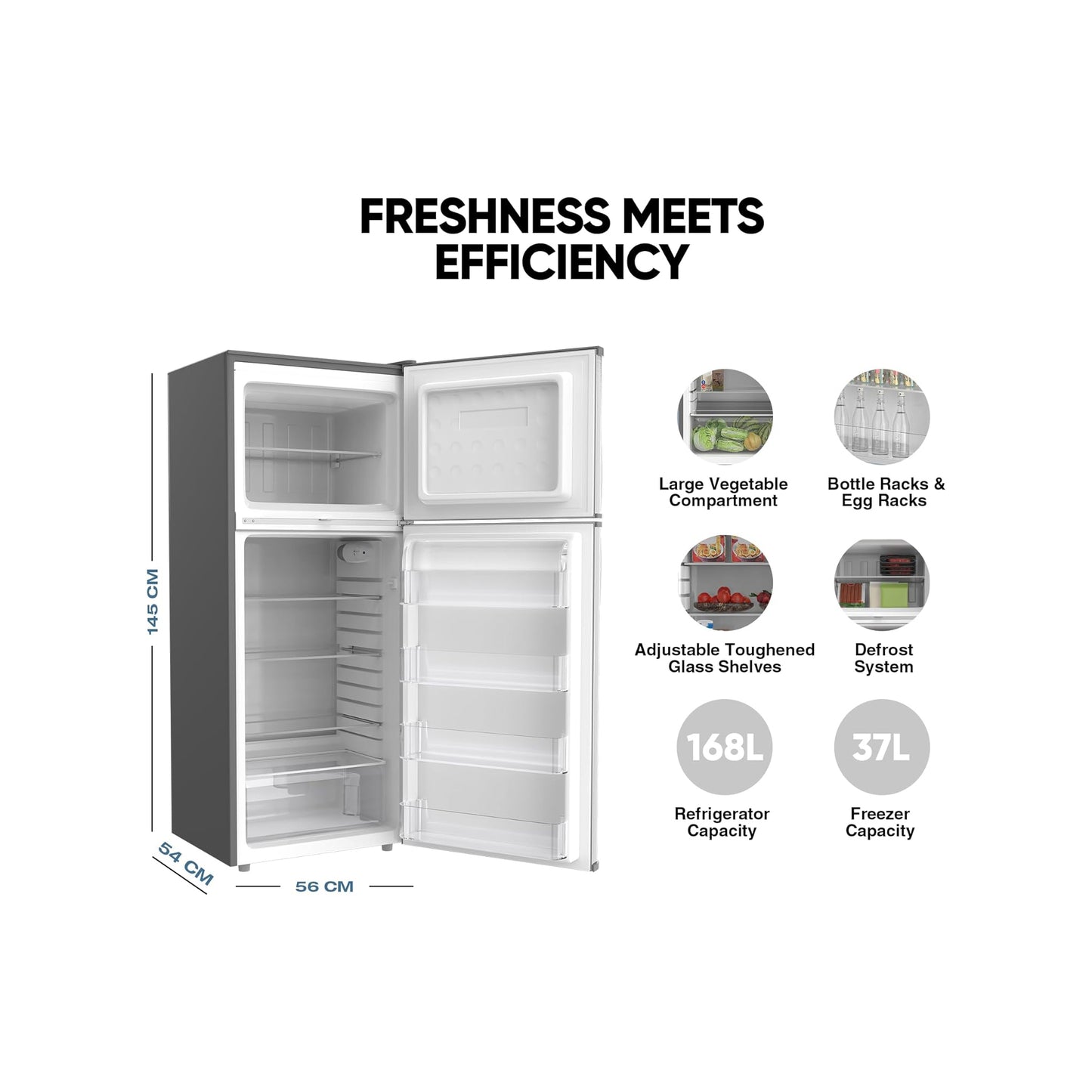Nikai 280L Double Door Top Mount Refrigerator, NRF280DN5S