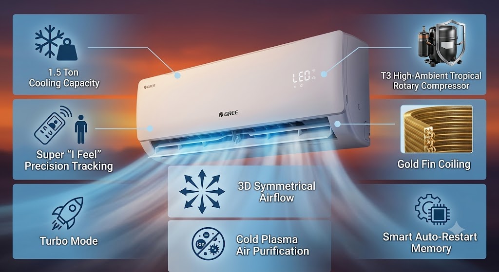 Gree 1.5 Ton Rotary Split Air Conditioner - T3, P4MATIC-18C3