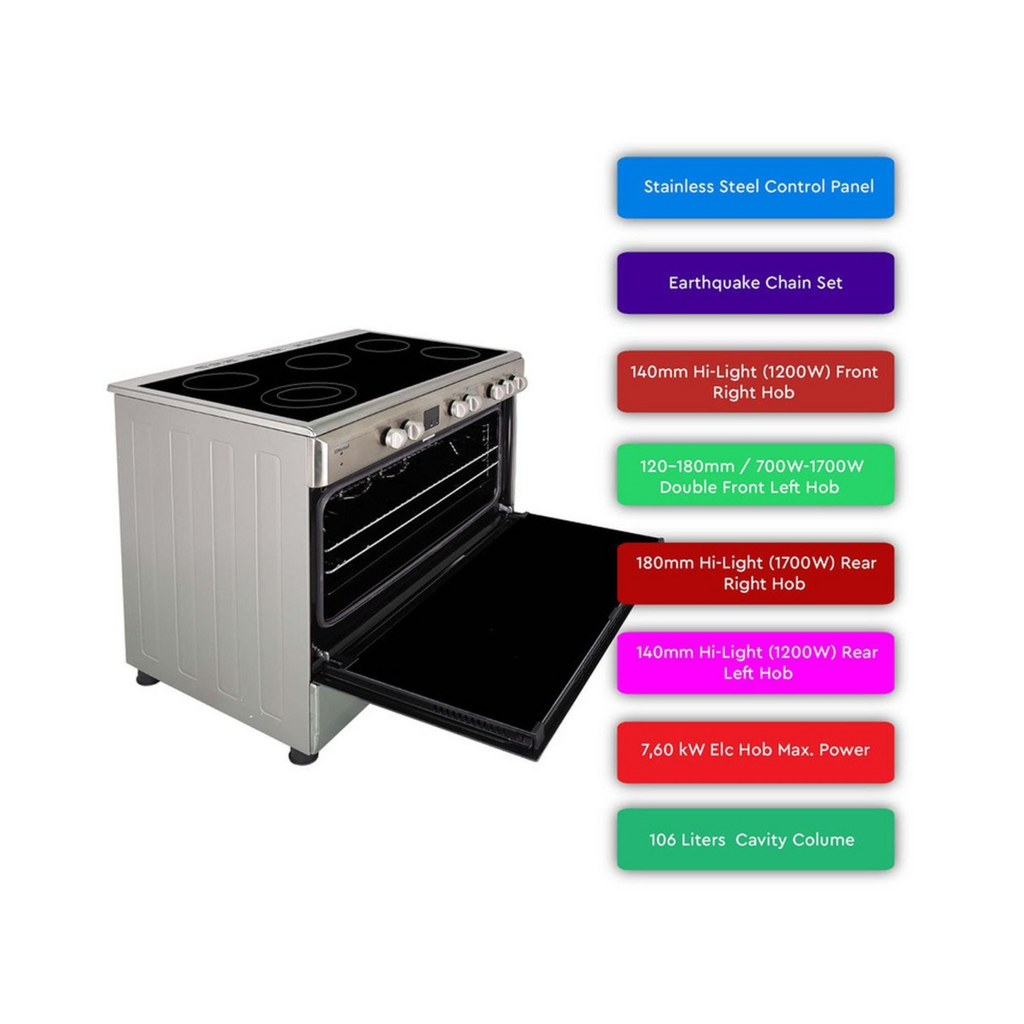 Nobel 90x60 Ceramic 5 Burner Cooking Range, NGC90VTC