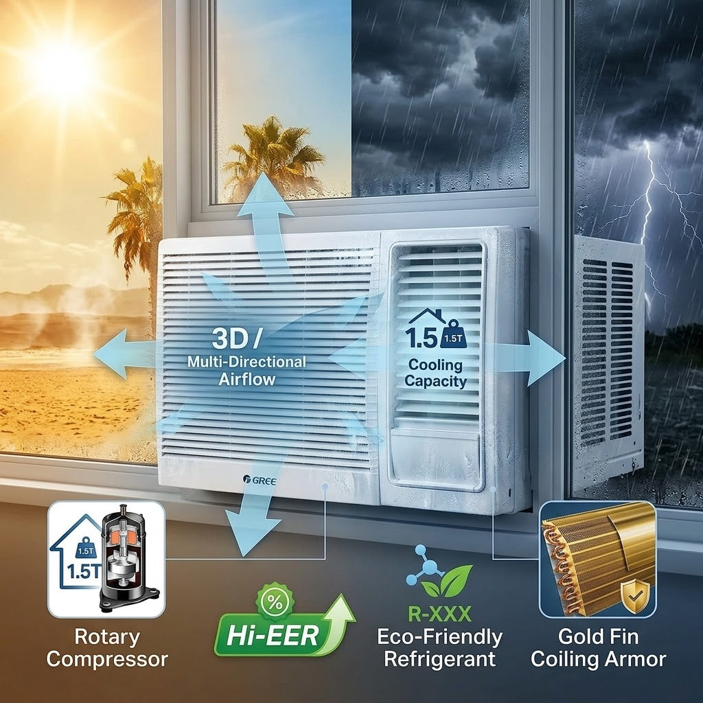 Gree 1.5 Ton Rotary Window Air Conditioner - QUIES-P18C3