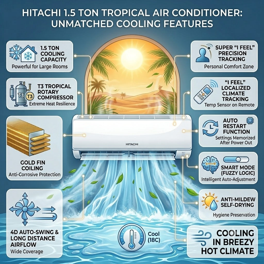 HITACHI 1.5 Ton Rotary T3 Split Air Conditioner - RAKAJ-18-PCAMG3