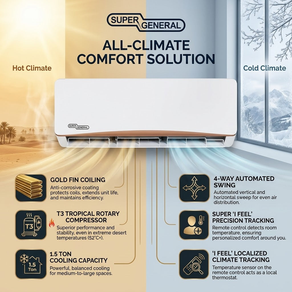 Super General 1.5 Ton Rotary Split Air Conditioner, T3 - SGS181AE