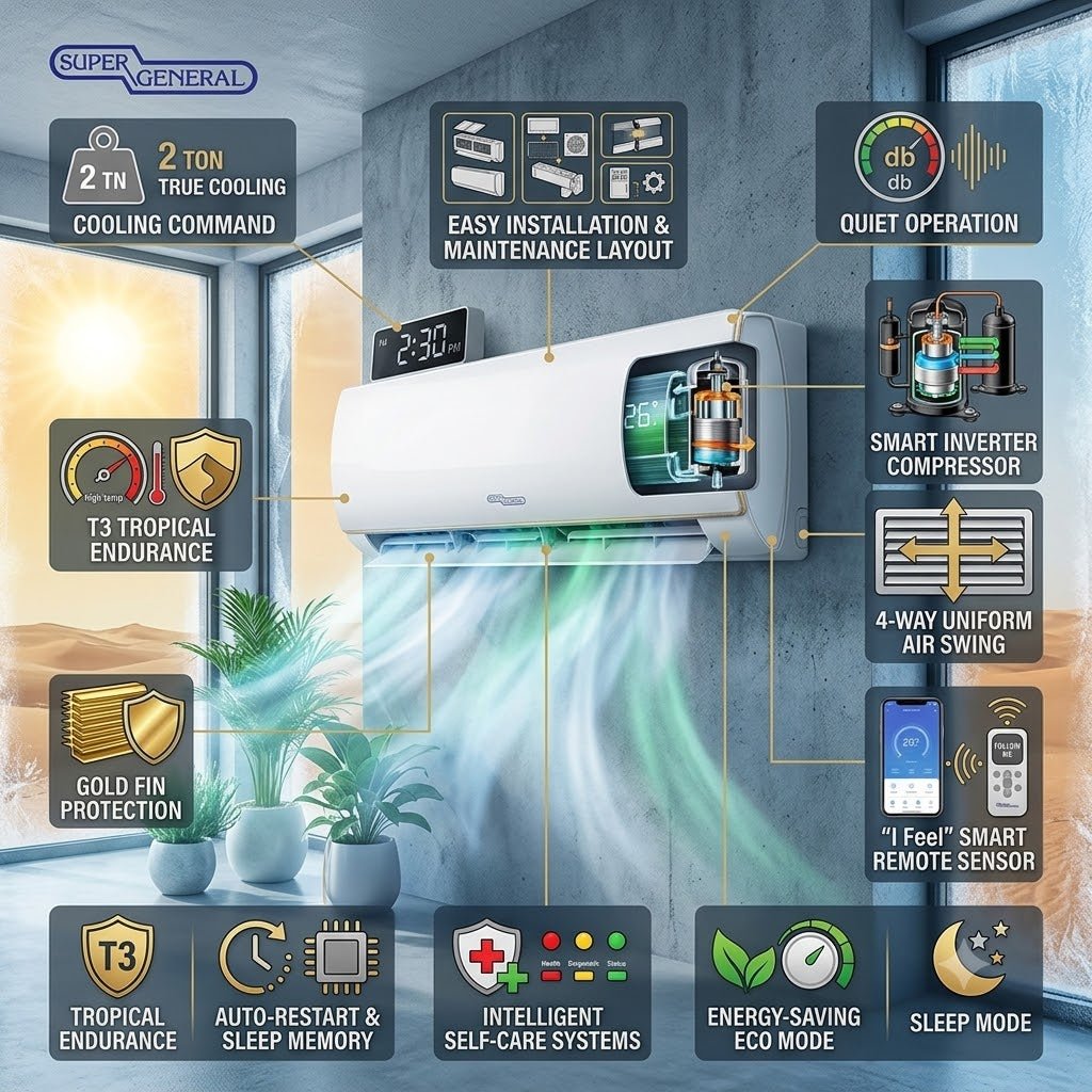 Super General 2 Ton Inverter T3 Air Conditioner, SGS241EI