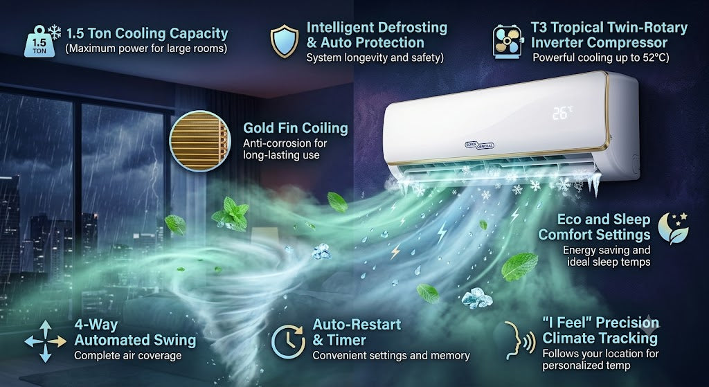Super General 1.5 Ton Inverter T3 Air Conditioner, SGS181EI