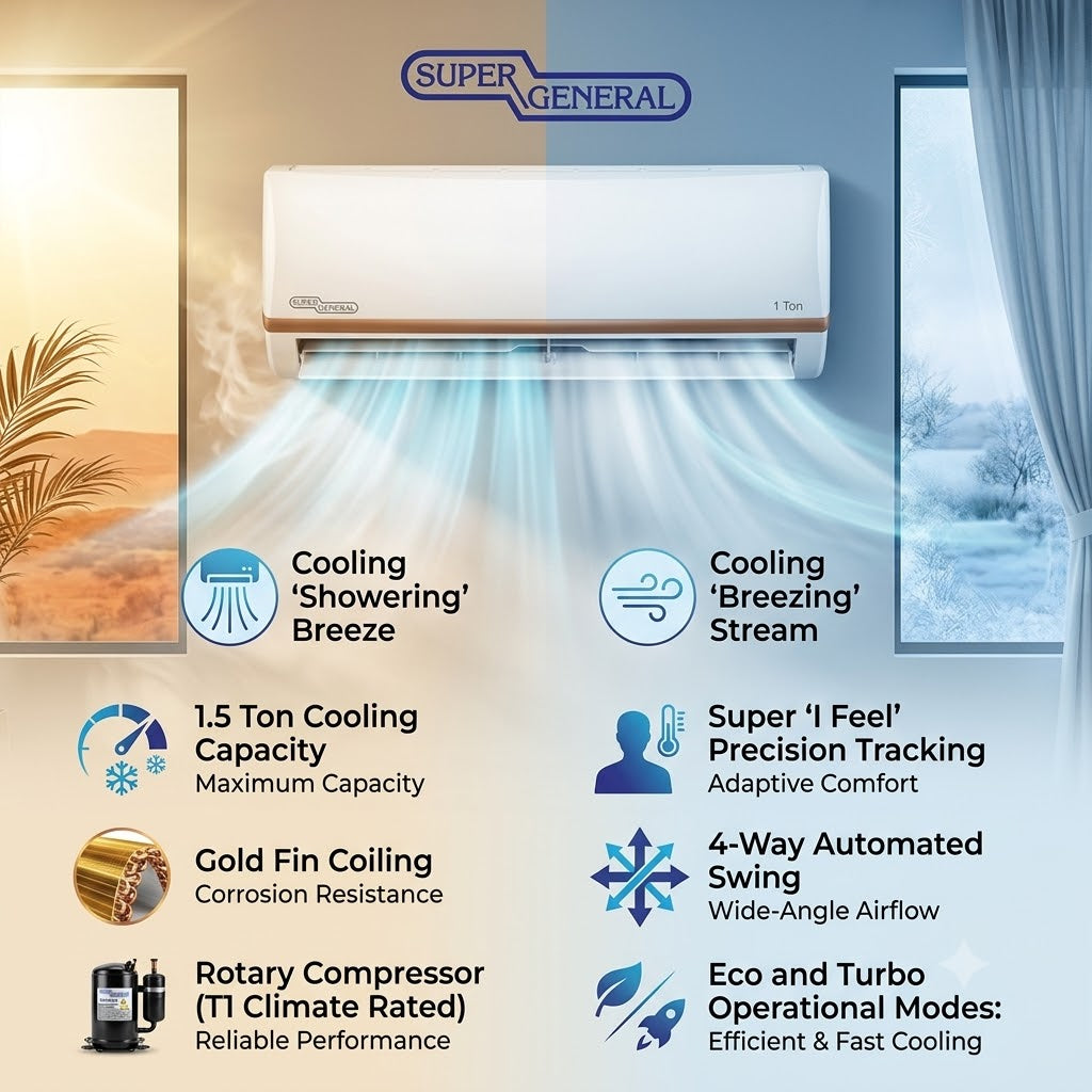 Super General 1.5 Ton Rotary Split Air Conditioner, SGST1805N1