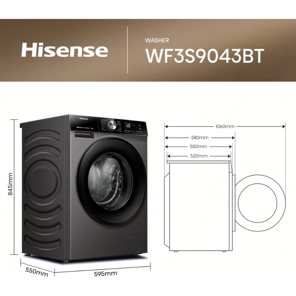 Hisense 9 KG Front Load Washing Machine - WF3S9043BT