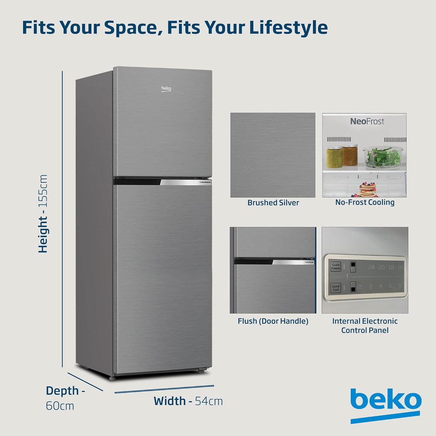 Beko 250L Top Mount Refrigerator, RDNT300XS