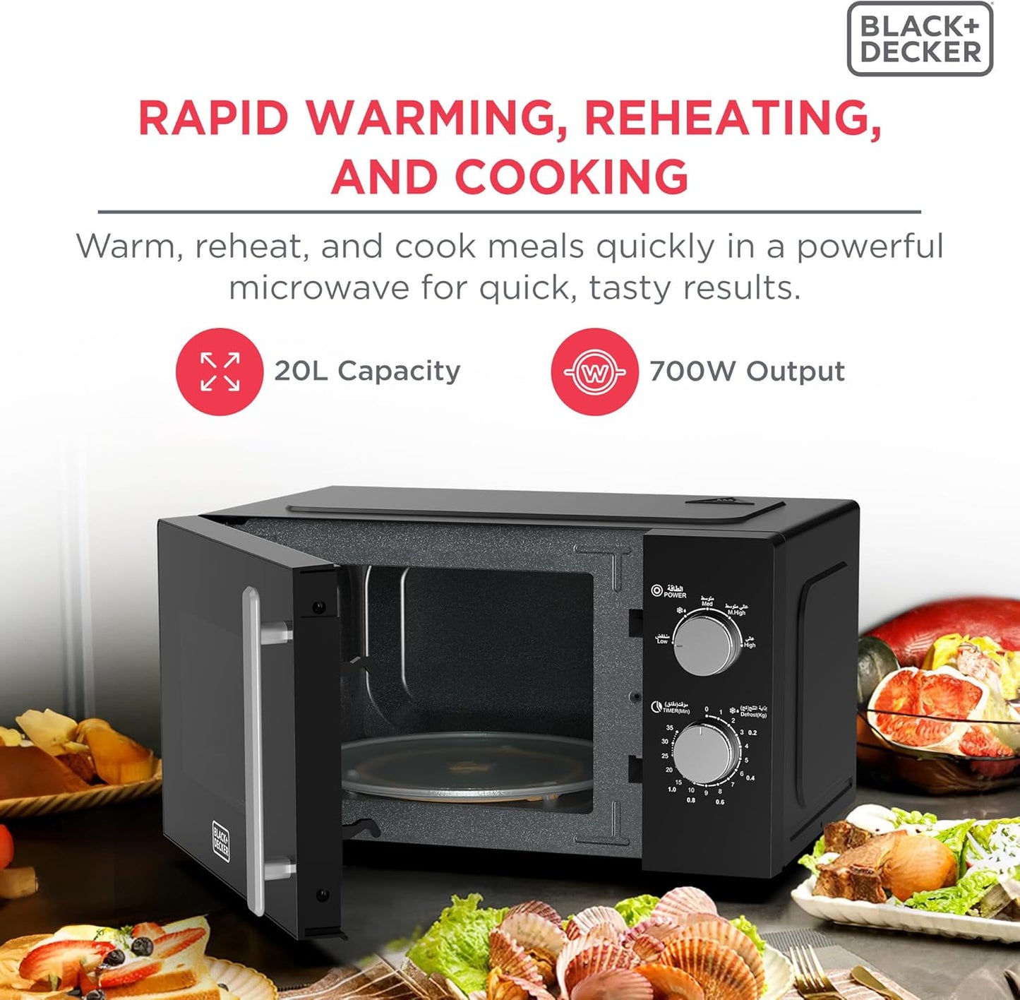 Black+Decker 20L Microwave Oven, MZ2005P-B5