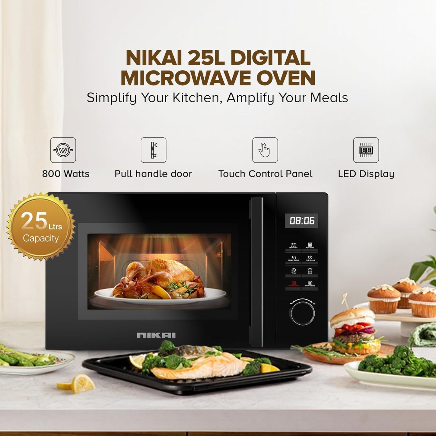 Nikai 25L Microwave Oven, NMO2610DB
