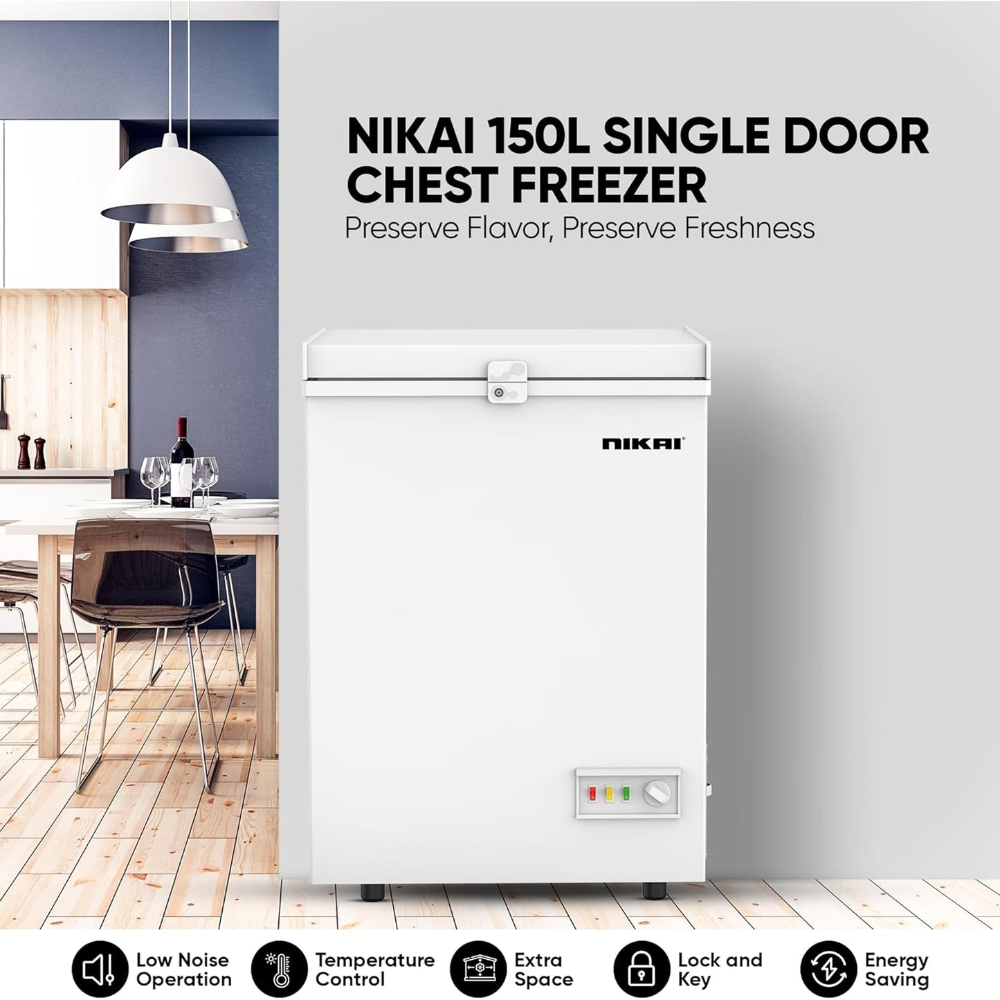 Nikai 150L Single Door Chest Freezer, NCF150N7