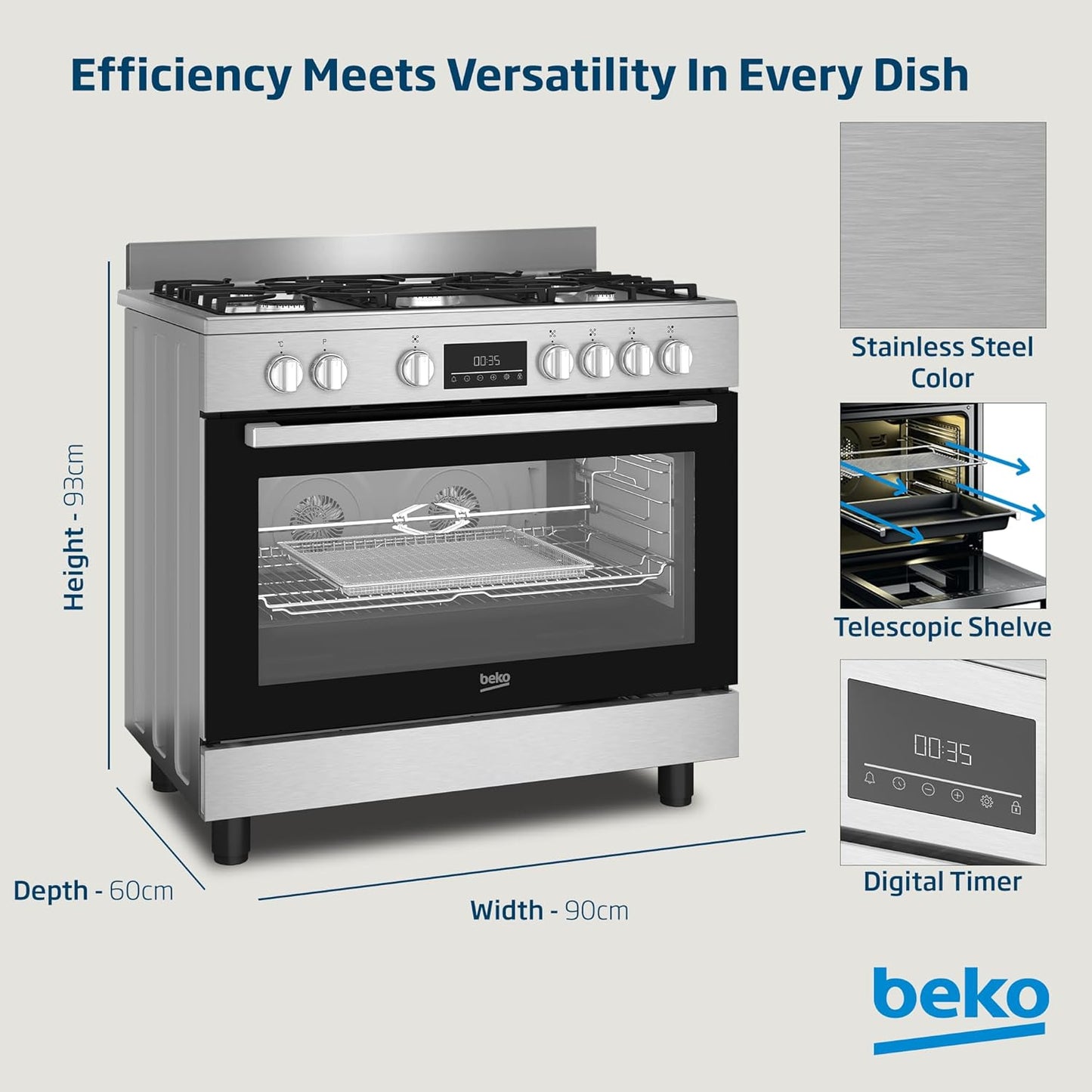 Beko 90X60 Cm 5 Burner Cooking Range, BGTW 11227 EXA