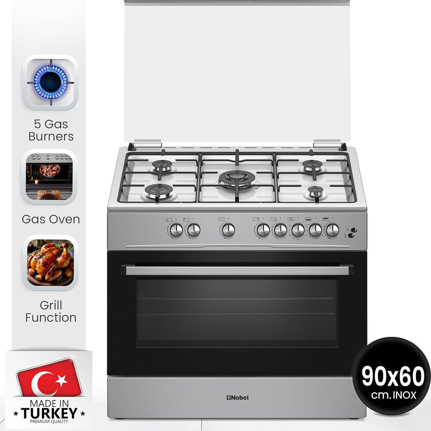 Nobel 90X60 Cm 5 Burner Cooking Range, NGC9699I