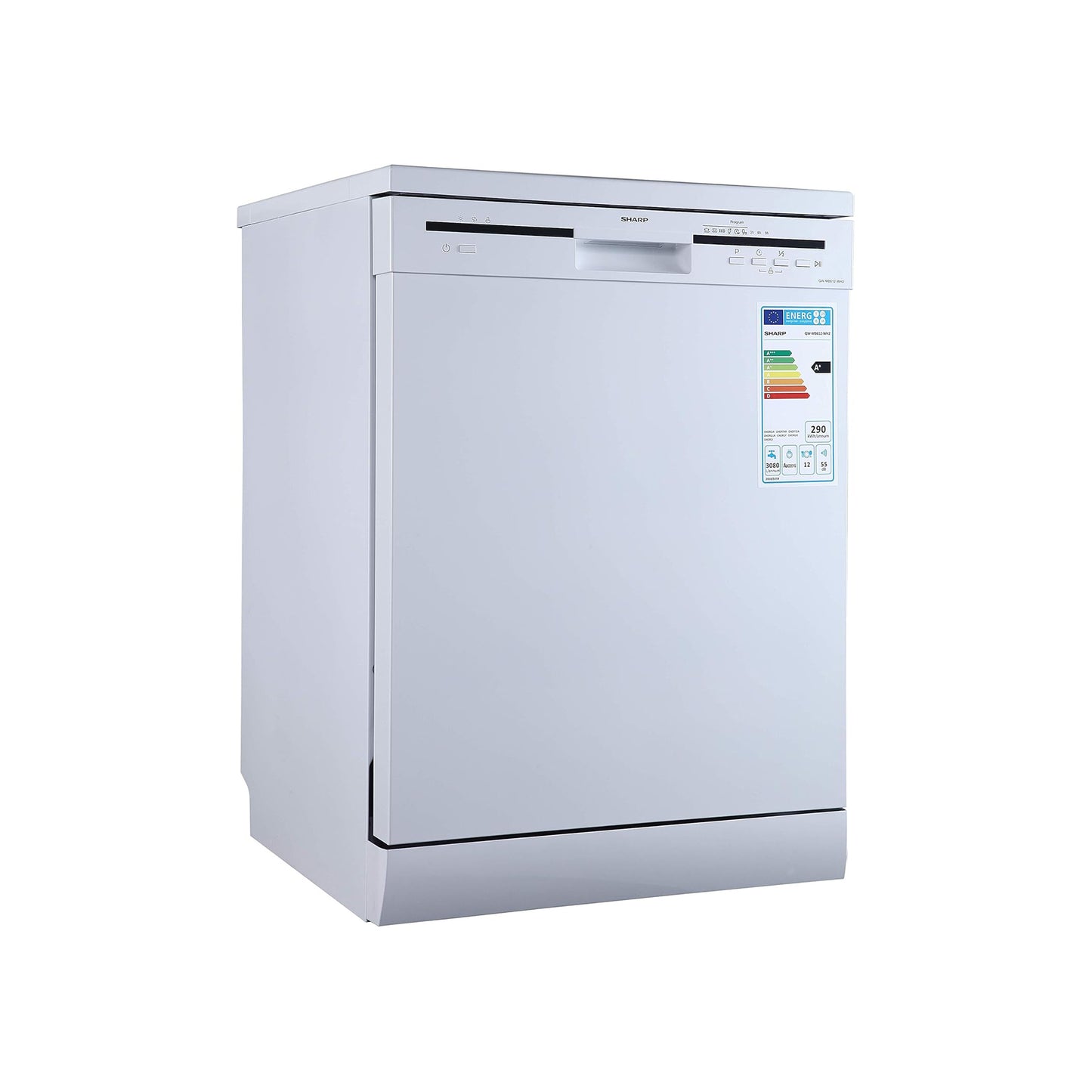 Sharp 12 Place Free Standing Dishwasher, QW-MB612-WH3