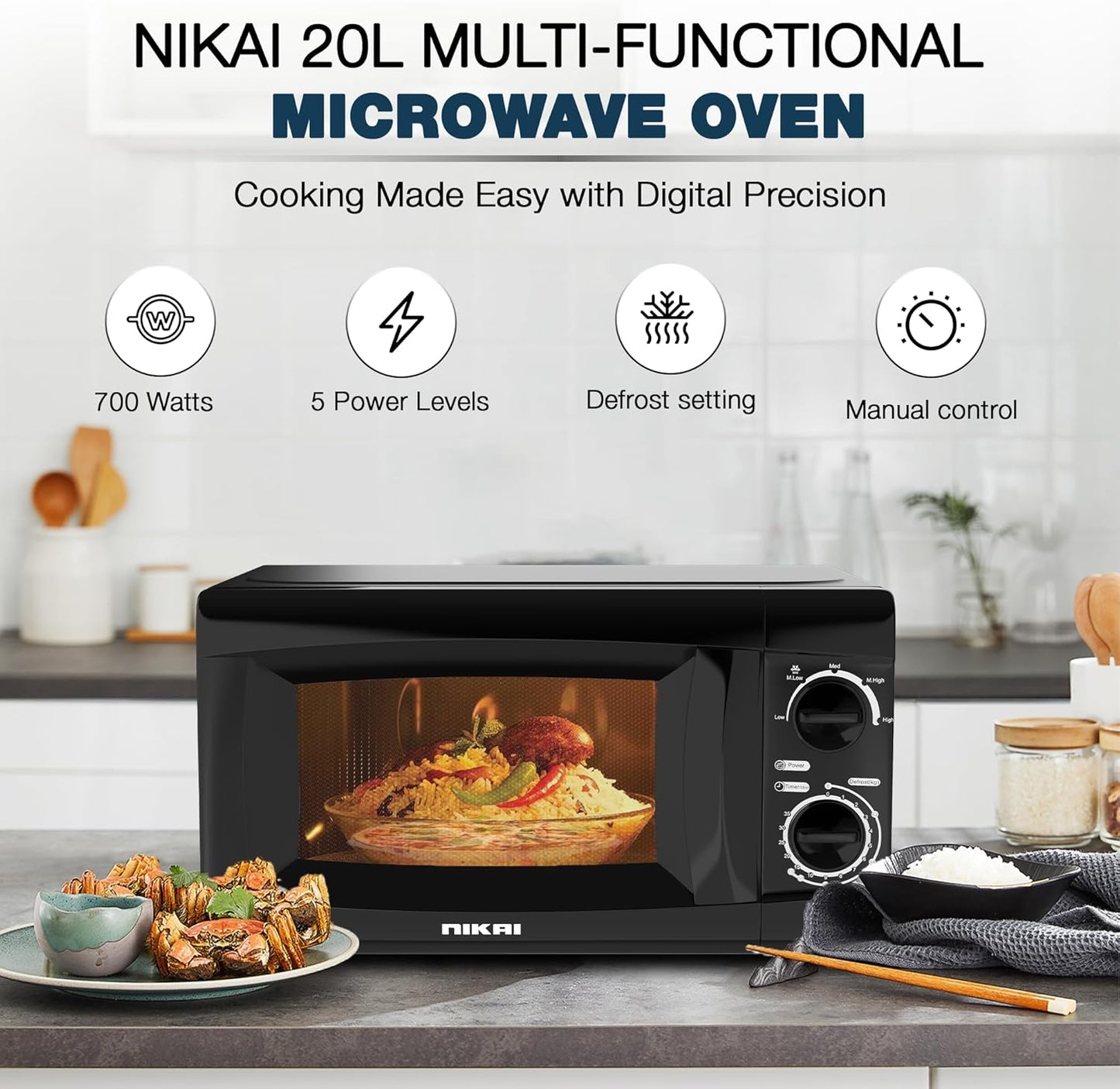 Nikai 20L Microwave Oven with Defrost Function, NMO616N1