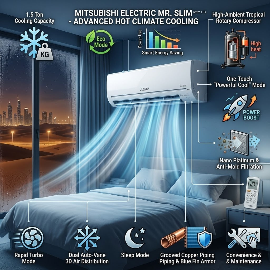 Mitsubishi Electric 1.5 Ton Rotary Split Air Conditioner - MS-GS18VF
