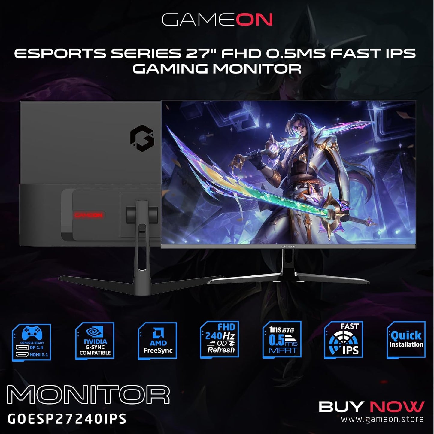 Gameon 27 inch FHD IPS Gaming Monitor - 240Hz, GOESP27240IPS