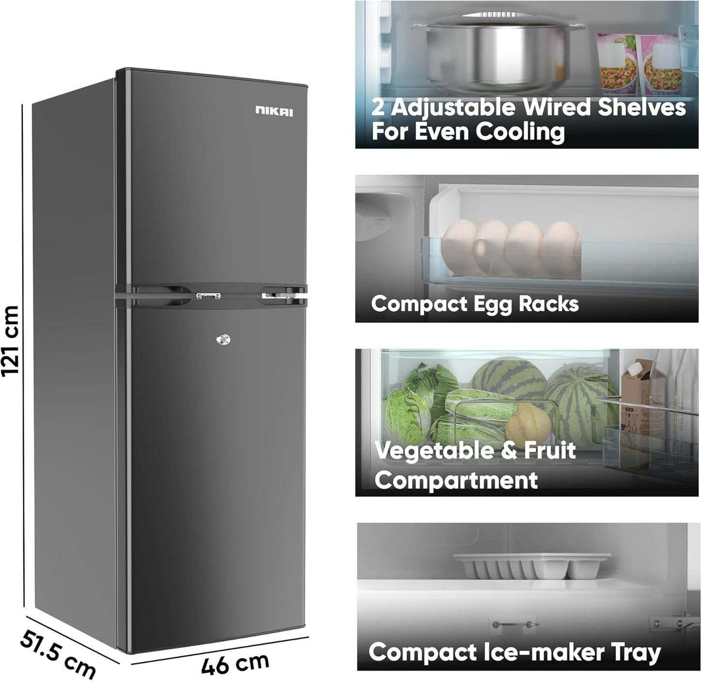 Nikai 190L Double Door Refrigerator, NRF190DN4S