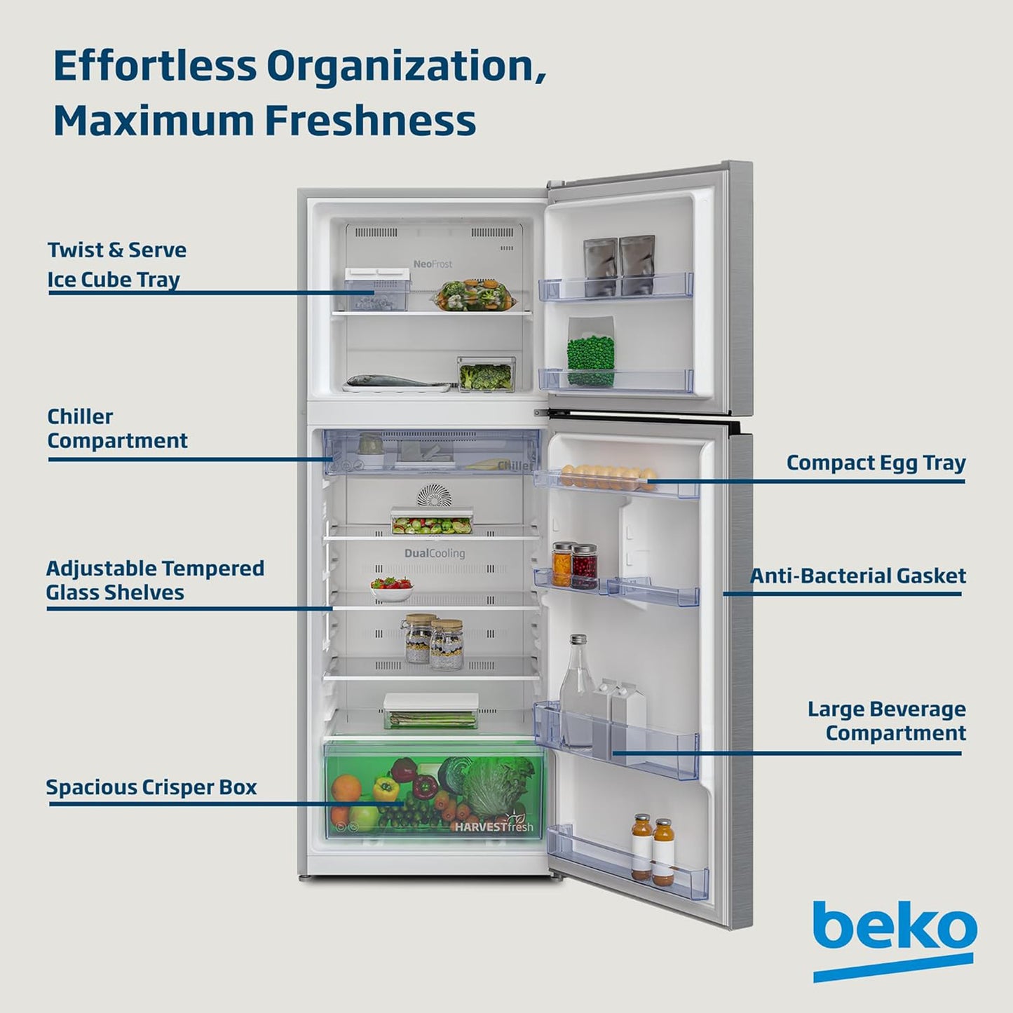 Beko 409L Double Door Refrigerator, RDNT401XS