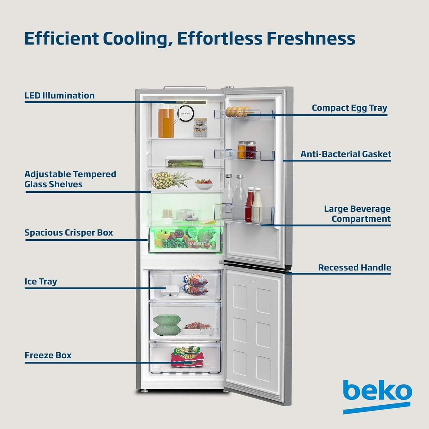 Beko 400L Double Door Refrigerator, RDNE400CS
