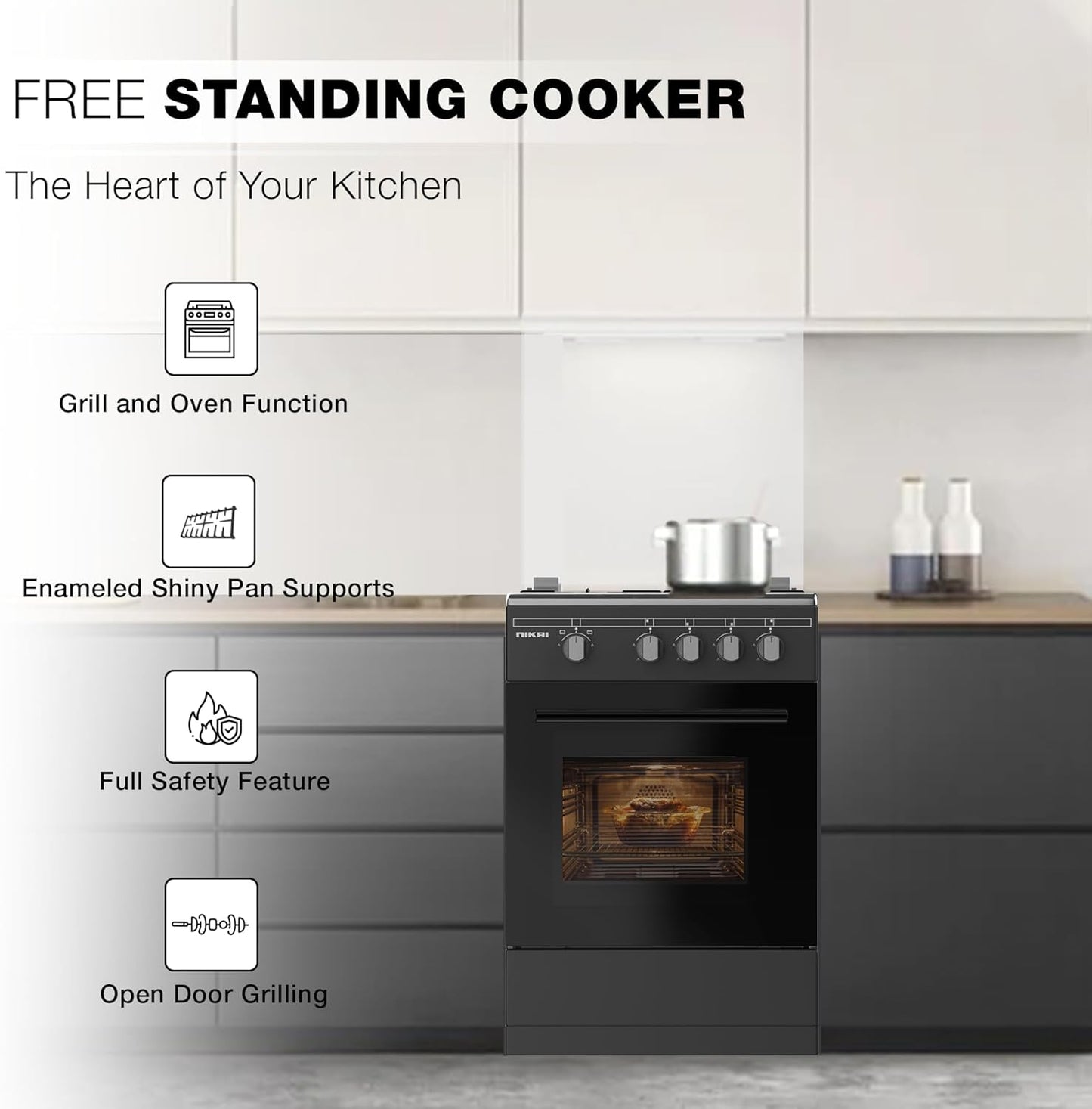 Nikai 50x55 Full Safety 4 Burner Gas Cooker, U3110NBFS