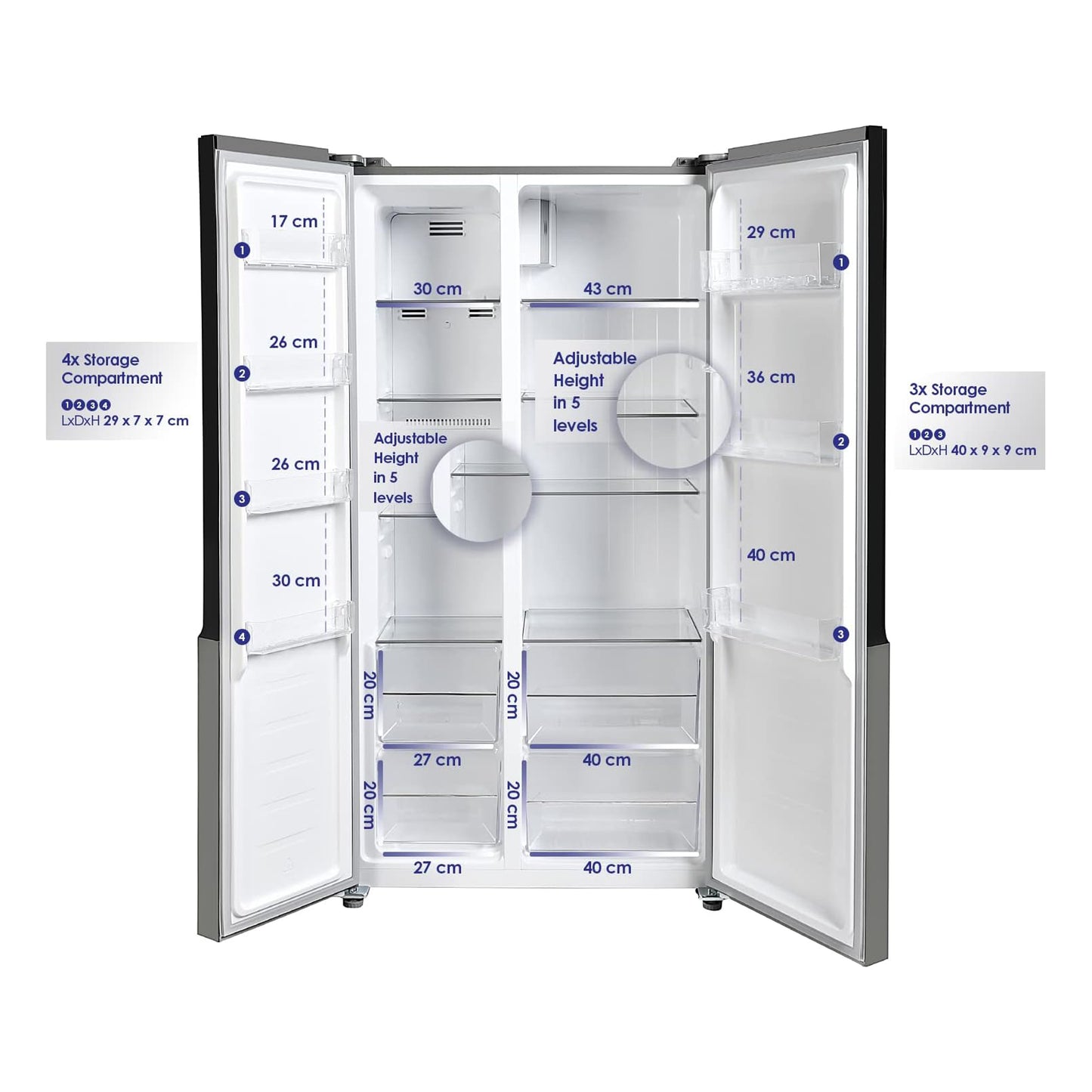 Super General 710L Side by Side Refrigerator, SGR710SBSSSE