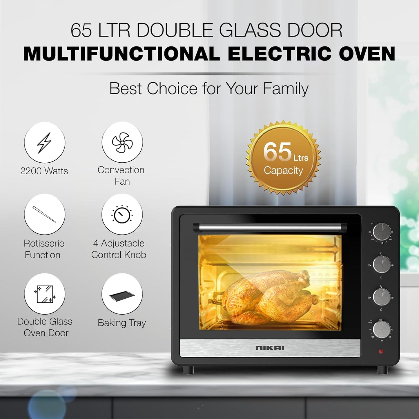 Nikai 65L Electric Oven with Adjustable Temperature, NT6500SRC2