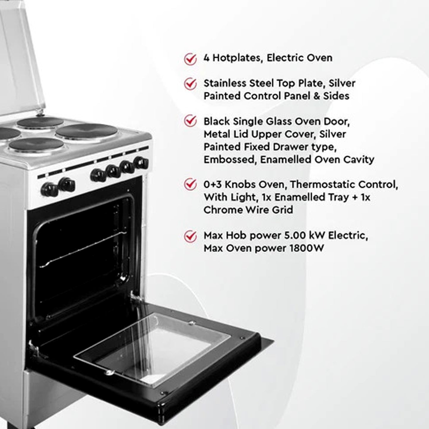 Nobel 50X50 Cm 4 Burner Electric Cooker, NGC5400-S