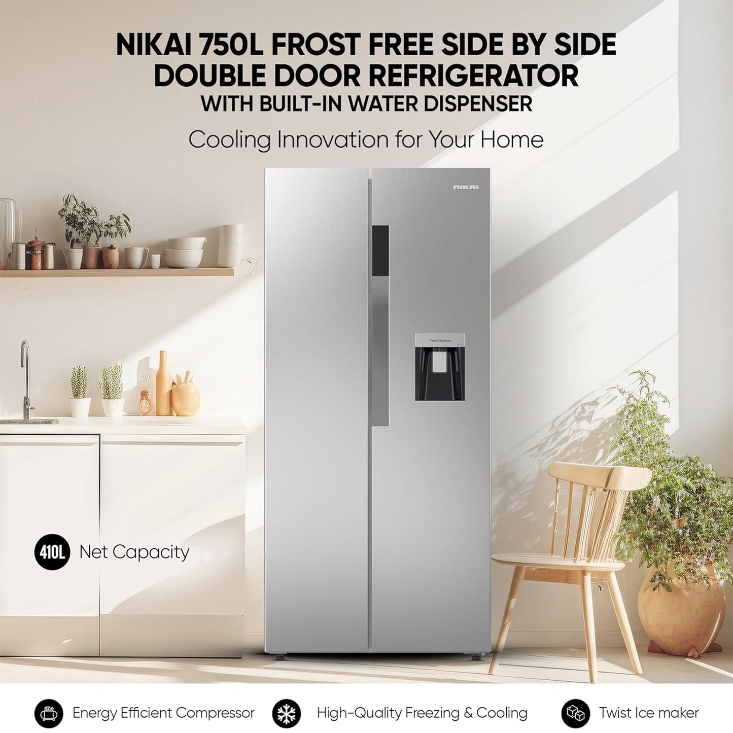 Nikai 750L Side by Side Refrigerator, NRF750SBSD5