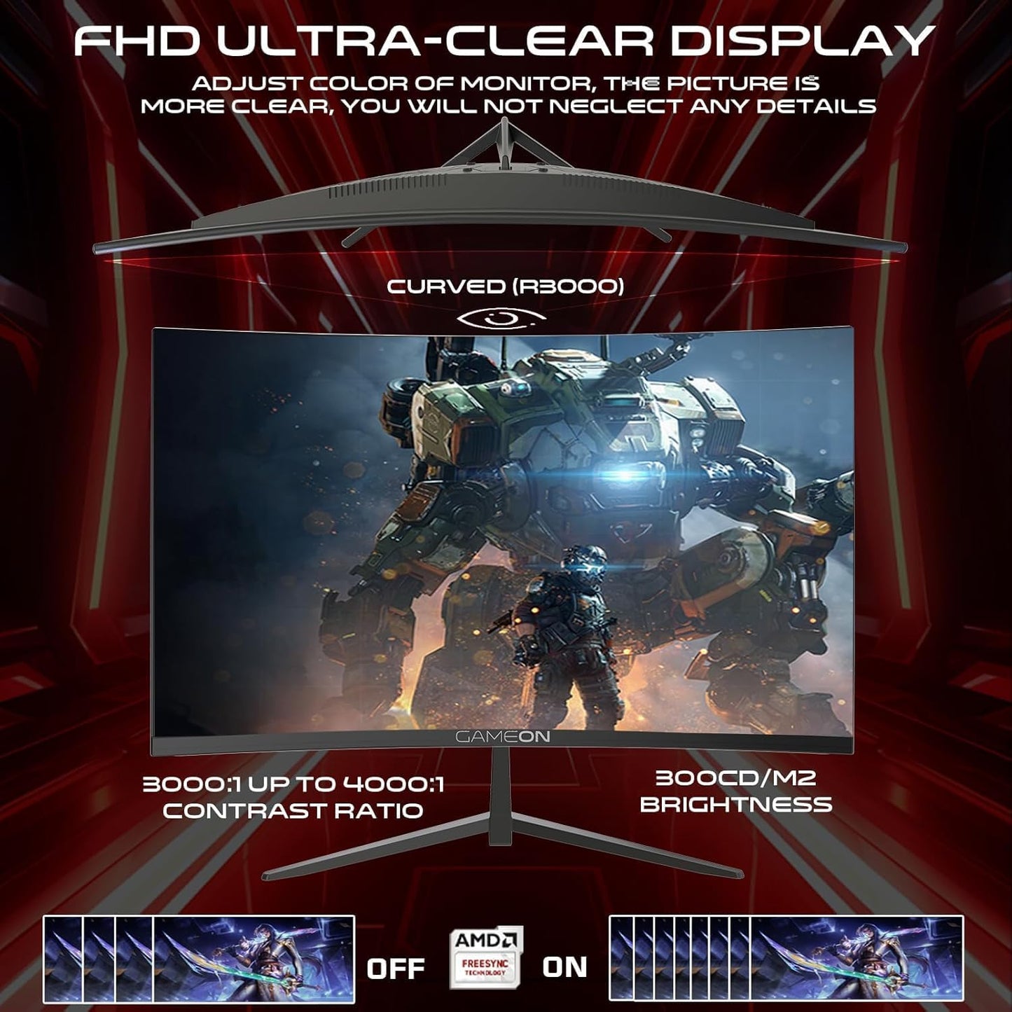 GAMEON 27” Curved Gaming Monitor, GOC27F180VA