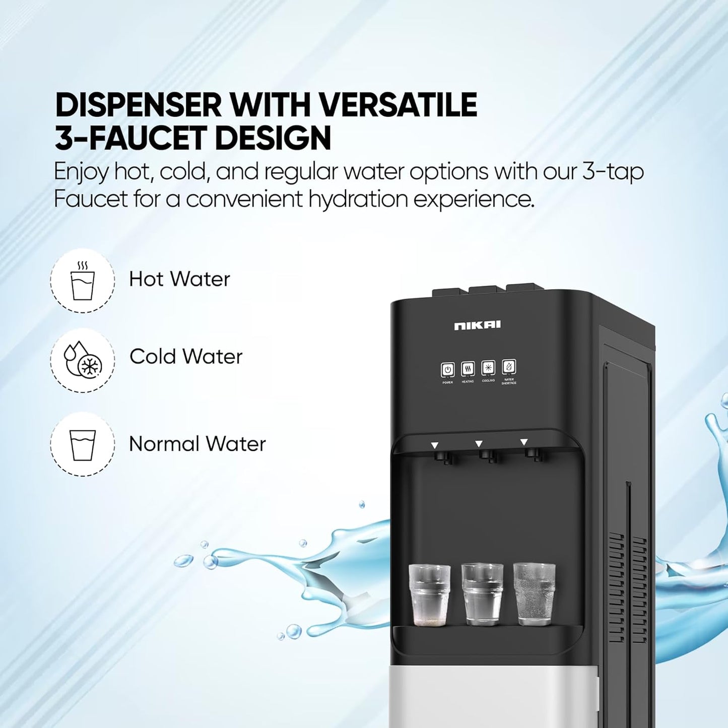 Nikai 3 Tap Bottom Loading Water Dispenser, NWD4000BS