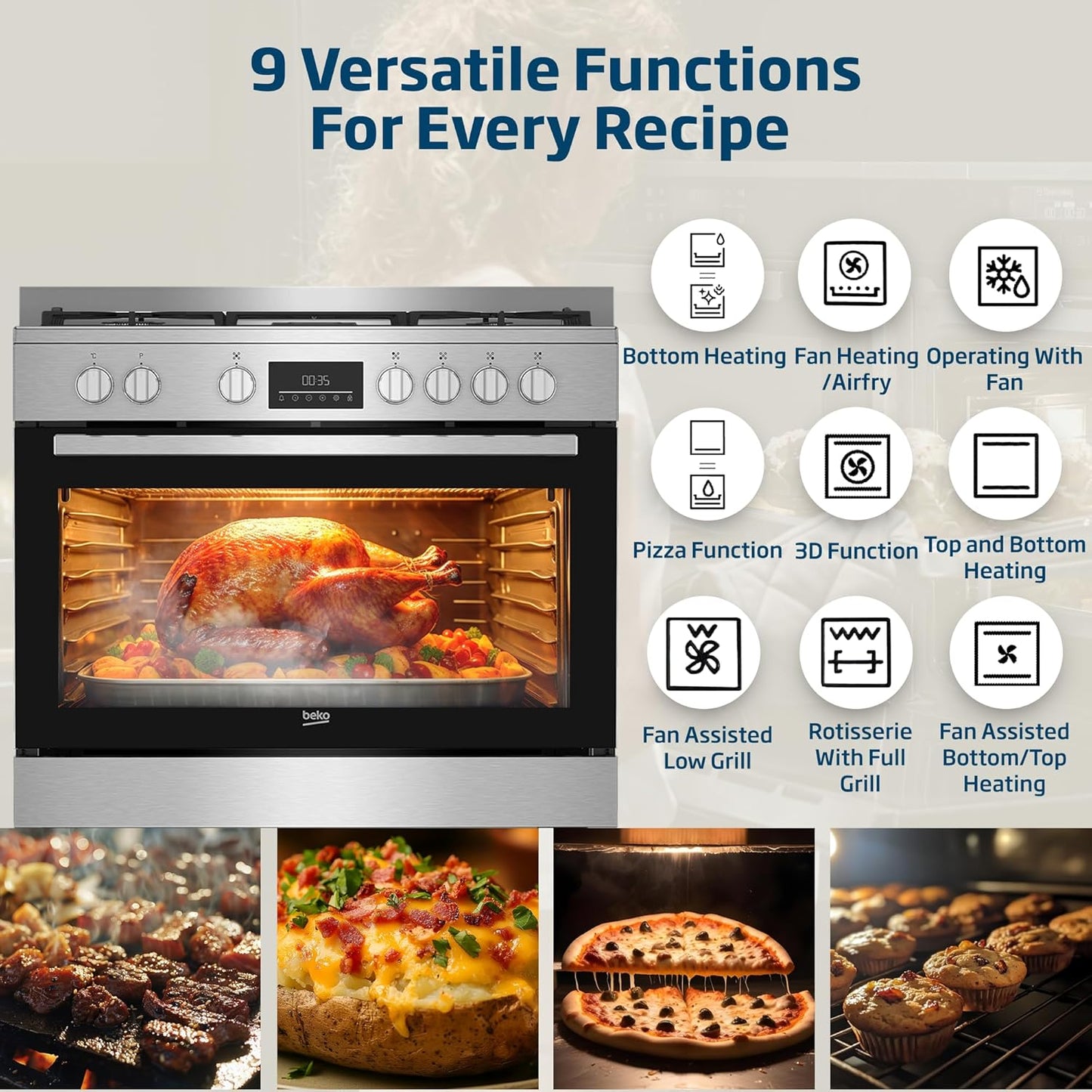 Beko 90X60 Cm 5 Burner Cooking Range, BGTW 11227 EXA