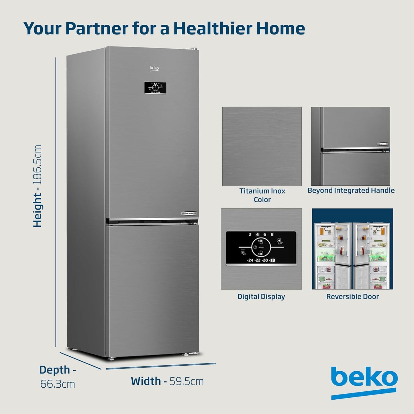 Beko 400L Double Door Refrigerator, RDNE400CS
