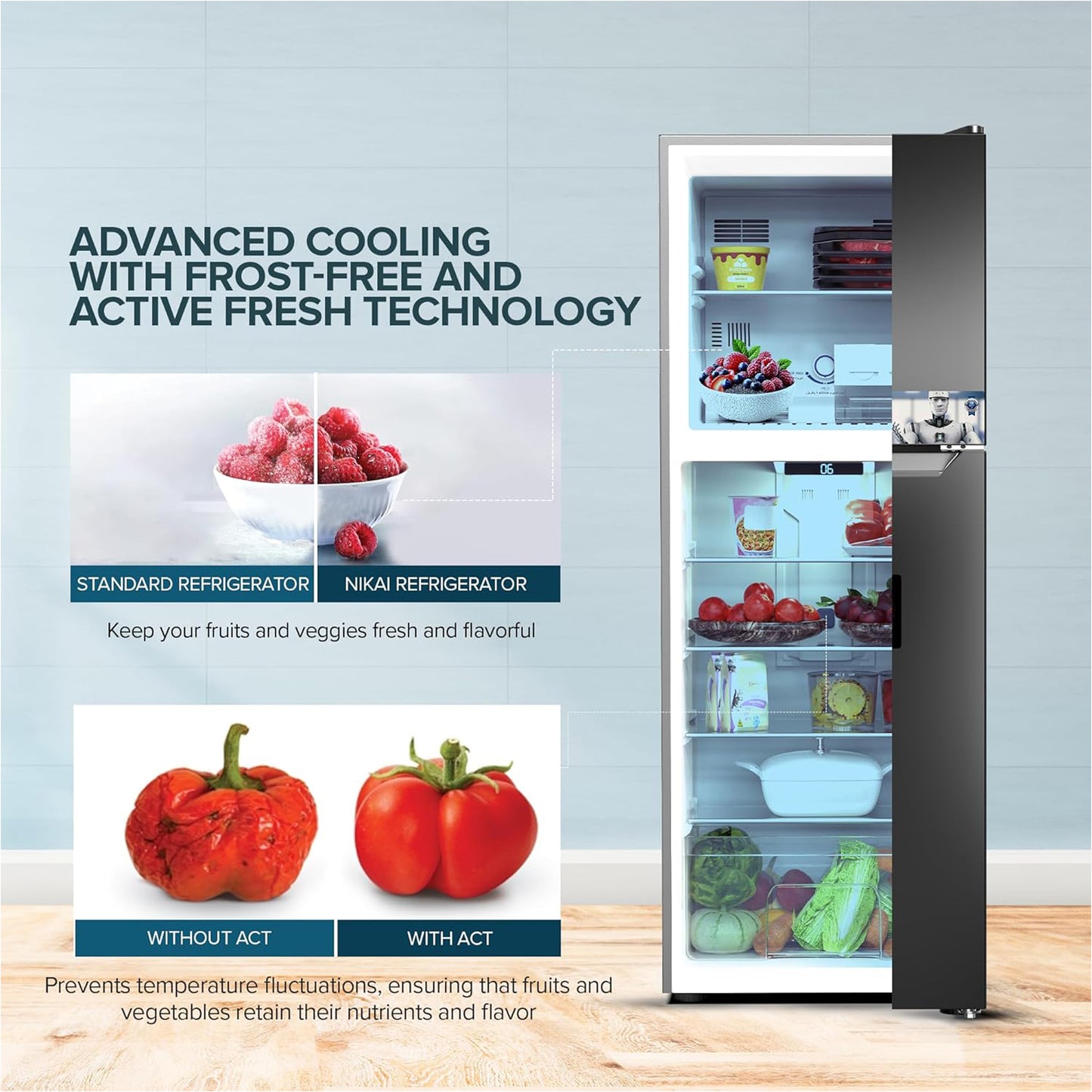 Nikai 510L Double Door Refrigerator, NRF510FSS