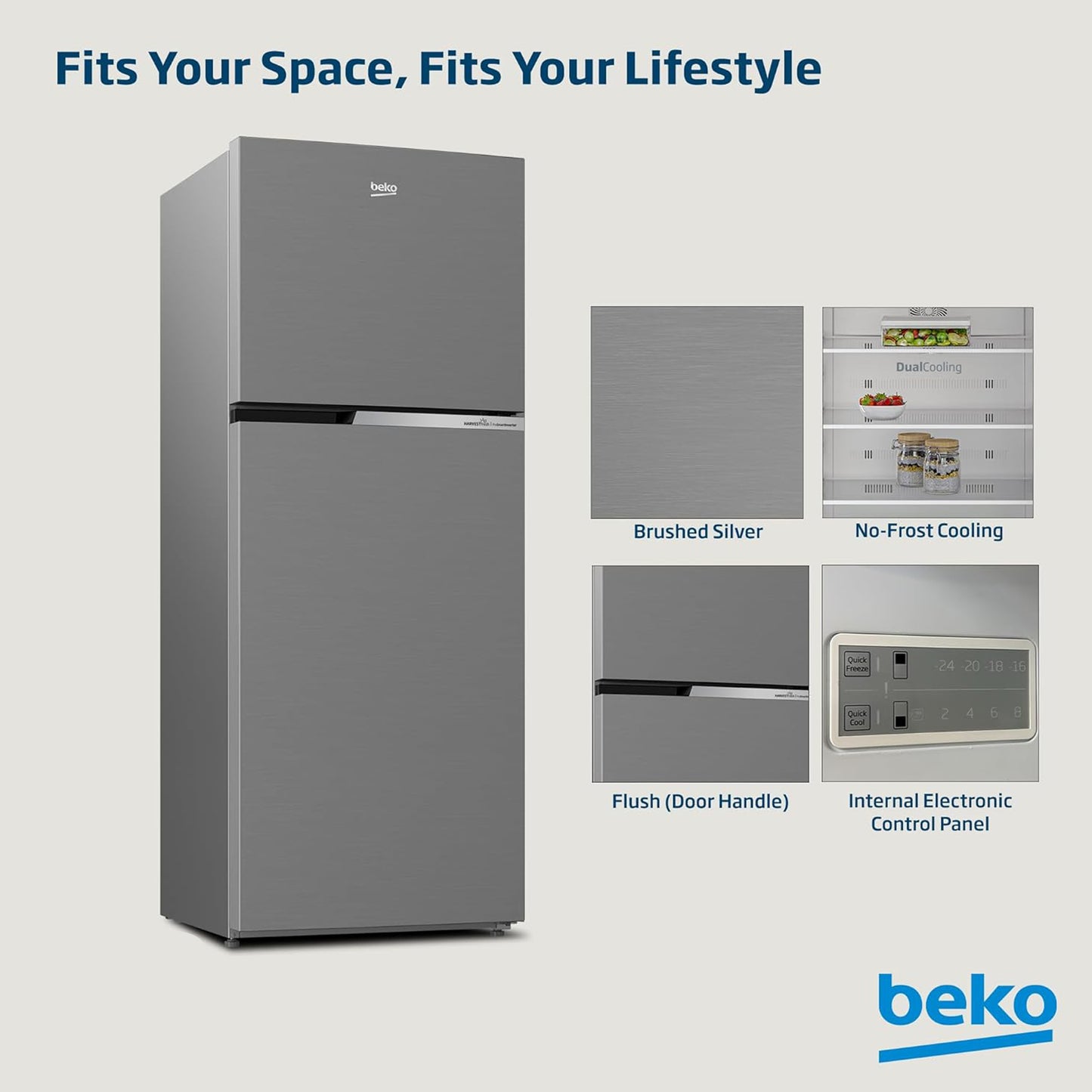 Beko 409L Double Door Refrigerator, RDNT401XS